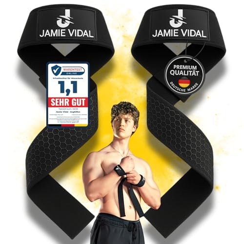 JAMIE VIDAL® [TESTSIEGER] Zughilfen – Lifting Straps mit Silikon-Grip – [PREMIUM] Gepolstert, schweißresistent & langlebig – für Kreuzheben, Fitness & Krafttraining, mehr Kraft, unisex, Pull, robust