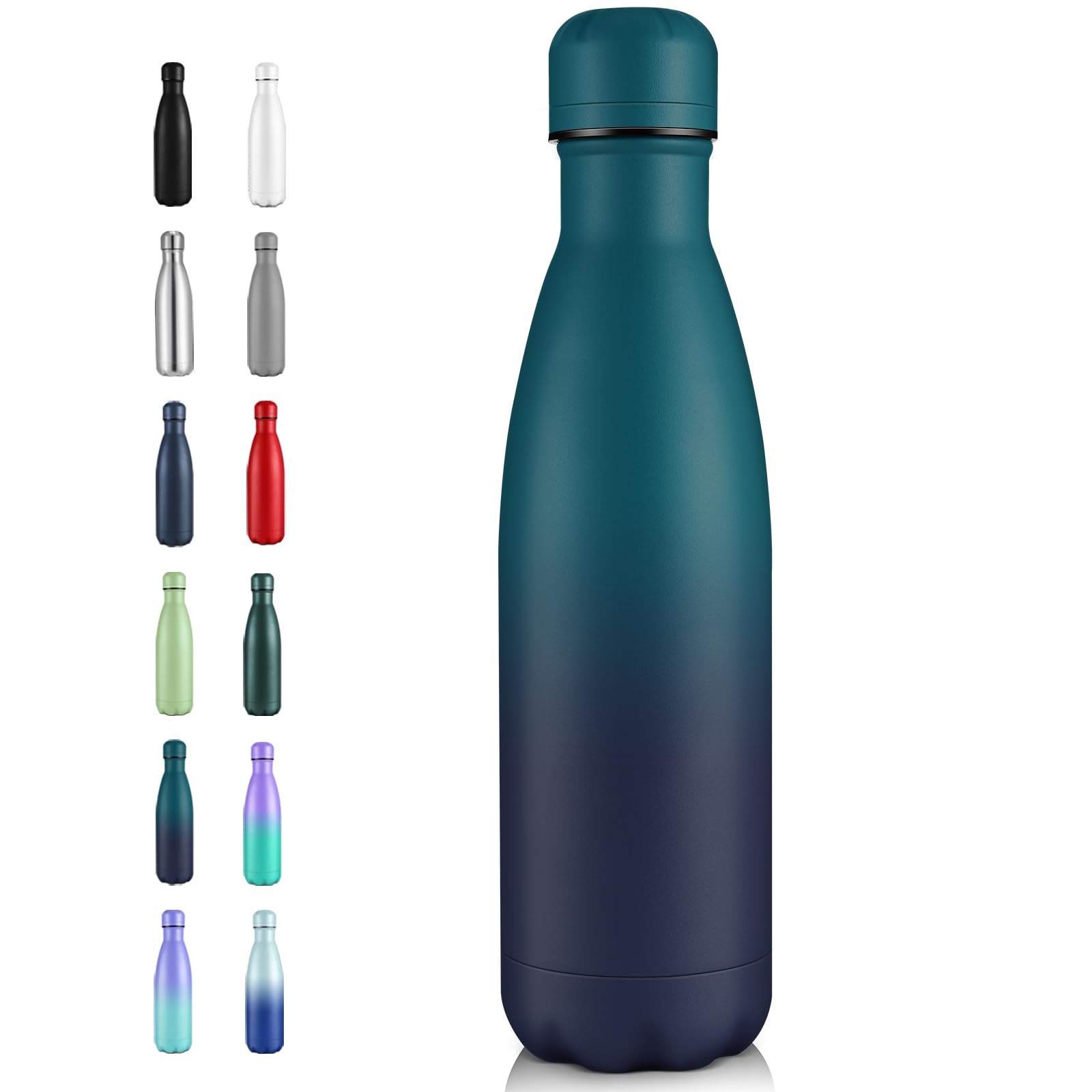 Volhoply 500ml Insulated Stainless Steel Water Bottle, Double Wall Vacuum Flask, Keeps Cold 24h & Hot 12h