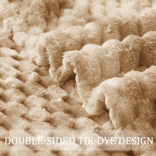 Image of Exclusivo Mezcla Extra Large Fleece Throw Blanket for Couch, 50x70 Inches Stylish Jacquard Soft Throw Blanket, Fuzzy Cozy Lightweight for Winter, Tie-dye Camel