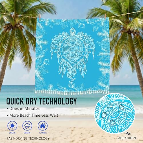 Image of Oversized Turkish Beach Towel Blanket Cotton Giant XL Sandproof Towels Huge Linen XXL Extra Large Big Throw Quilt Blankets for Adults Cloud Travel Camping Glamping Accessories Essentials Turtle