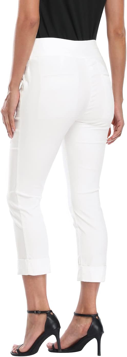 HDE Pull On Capri Pants for Women with Pockets Elastic Waist Cropped Work Pants - Image 5