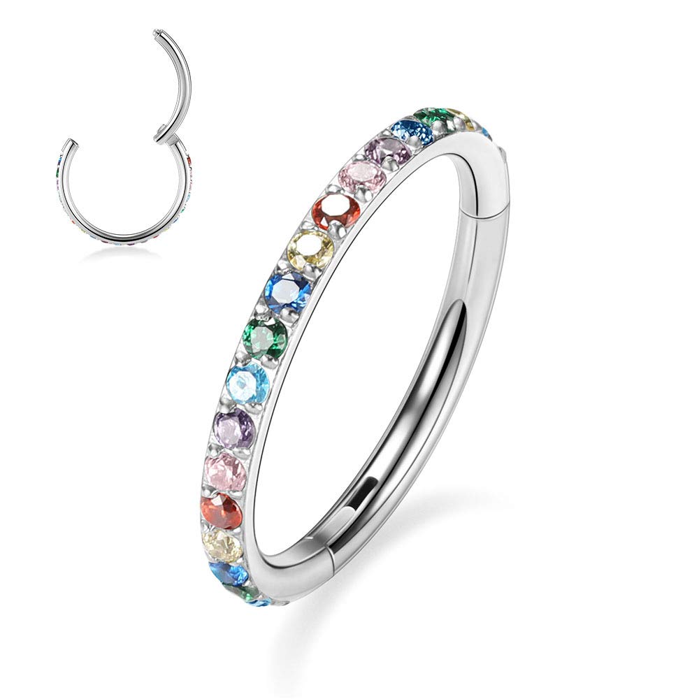 hengkaixuan CZ/Opal Nose Rings Conch Jewellery Septum Clicker 316L Surgical Steel Segment Ring Helix Cartilage Earrings Hoop Daith Tragus Rook Piercing Jewellery — view 64
