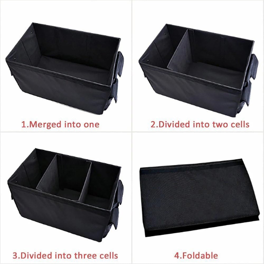 HWYYLXS Caja De Almacenamiento para Maletero De Coche con Tapa: Caja De Almacenamiento Plegable De 3 Compartimentos con Asas De Aluminio Y Tiras Reflectantes para SUV, CamióN Y Coche