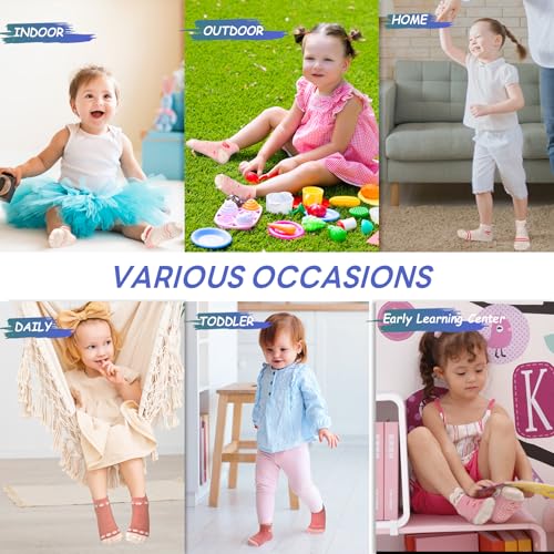 SkiBeaut Toddler Socks with Grips, 12 Pairs Kids Non-Slip Grippers Baby Boys Girls House Socks for Age 0-73