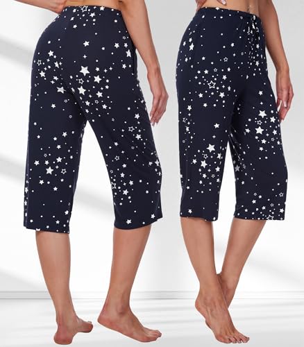 Image of WiWi Bamboo Viscose womens capri pants Wide Leg Pajama Super Soft Lounge knit Sleep shorts Cooling Pj Bottoms S-XXL