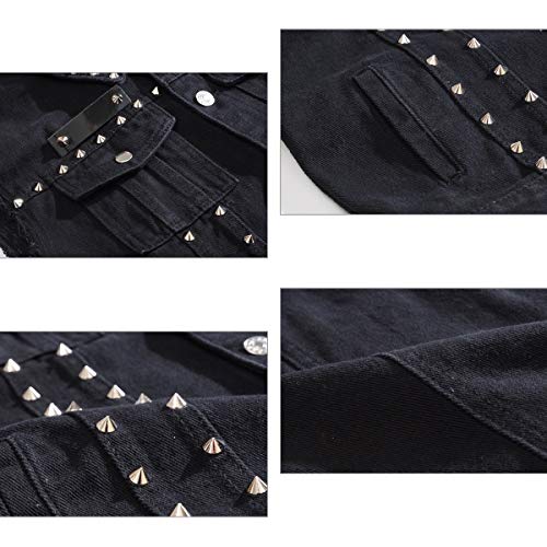 Cekaso Men's Denim Vest Sleeveless Jacket Punk Casual Lapel Jean Vests With Rivets, Black, Tagsize5Xl=Ussizexl #TOP3