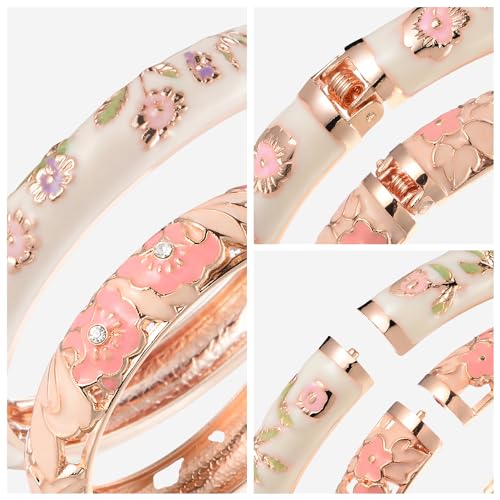 UJOY Vintage Jewelry Cloisonne Handcrafted Enameled Butterfly Flower Gorgeous Rhinestone Gold Hinged Cuff Bracelet Bangles Gifts 88A094