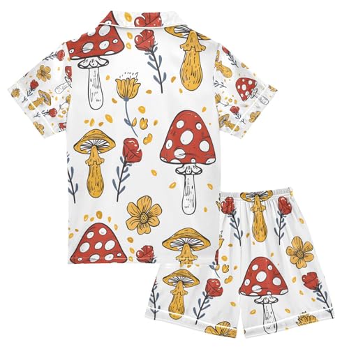 senya Mushroom and Sunflower 1 Satin Summer Pajama Sets Silk Short Sleeve Button Down Sleepwear2