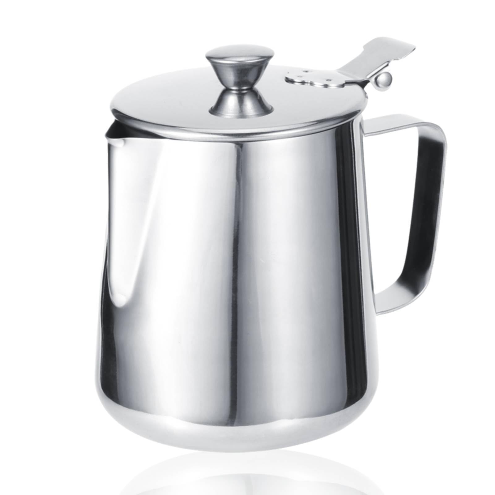 Brocca per latte con coperchio, brocca per montalatte da 600 ml/1000 ml brocca per latte in acciaio inossidabile tazza brocca per schiuma di latte con manico per caffè latte Art (600 ml)