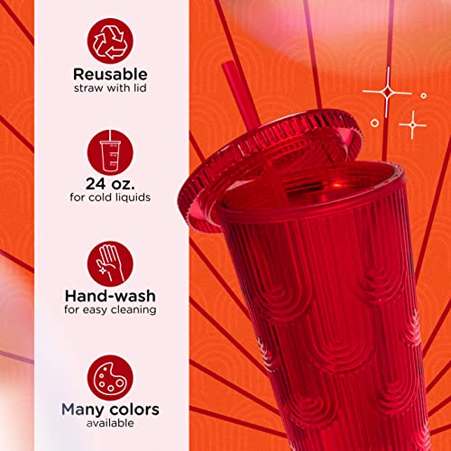 West & Fifth Mermaid Scale Tumbler With Lid & Straw- Fashion, Trendy, Holographic & Iridescent Water Bottle- Bpa Free Plastic Cold Cup- 24 Ounces (Ruby Red, Holographic) #TOP4