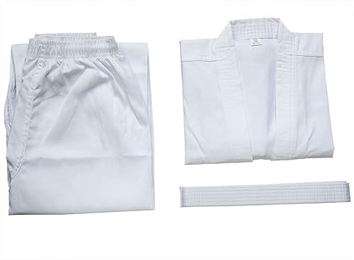 Miniatura 7 de FLUORY Uniforme de karate con cinturón libre, blanco Karate Gi para niños y adultos, talla 000-6
