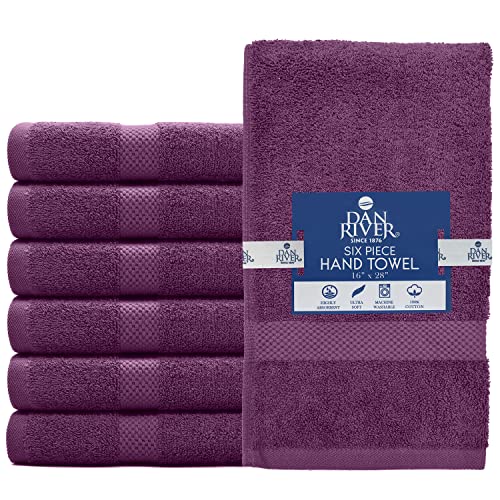 Image of DAN RIVER 6-Pack Premium Hand Towels (16x28 Inches) - 100% Cotton, Ultra Soft, Lightweight, Highly Absorbent Towels for Bathroom, Spa, Gym, Salon, Hotel, and Travel - Purple Passion