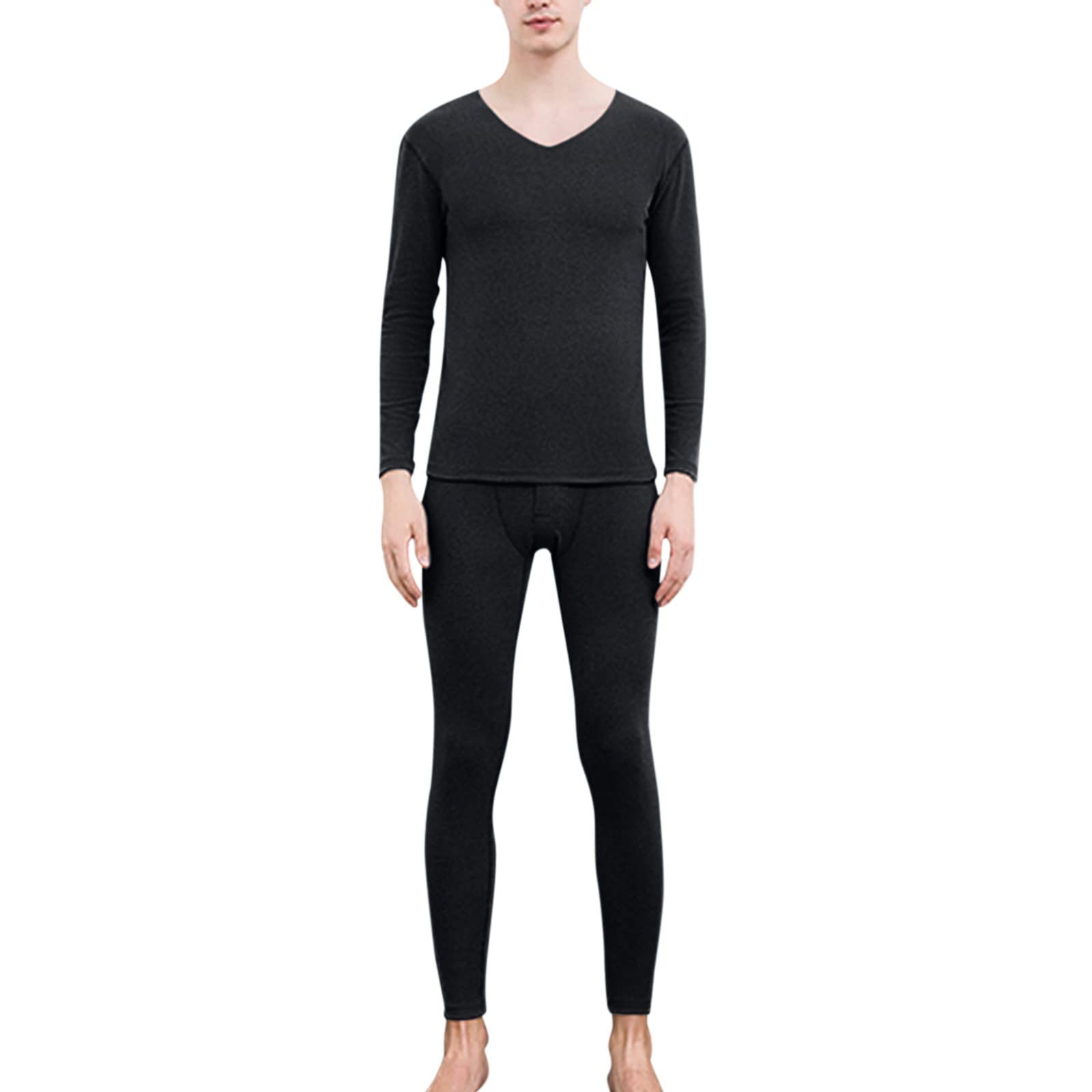 BUKKNYE Mens Thermal Sets 2 Piece Long Sleeve Compression Tops and Skinny Warm Bottoms Long Johns Underwear Winter Homewear Loungewear Oversize Black