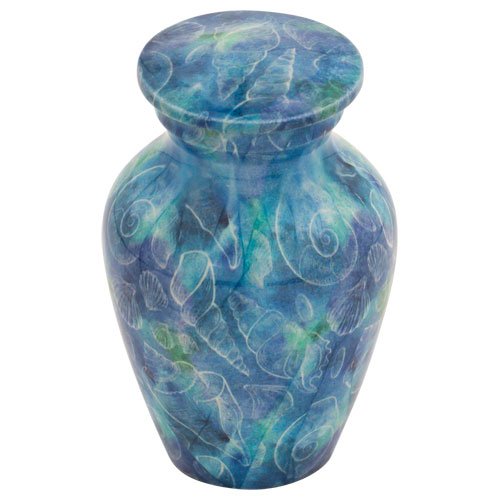 Seashell Ocean Keepsake Cremation Urn for Ashes, Aluminum, Blue Urn, Keepsake Sized Cremation Urn, 3 Inches High