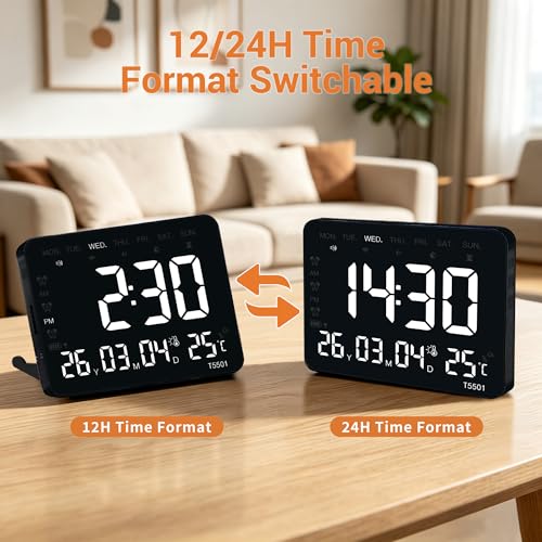 EYAEAP 10.64 Inch Digital Wall Clock, Large LED Display, Alarm, Dimmable Brightness, Date Weekday Temperature Humidity Timer for Bedroom Living Room Office Classroom Gym, Black by EYAEAP - Image 5