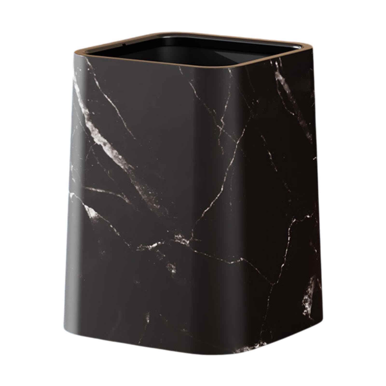 ATORSE Marble Waste Bin Reusable Paper Basket Trash Bin for Kitchen Bathroom Office Black M-image-49