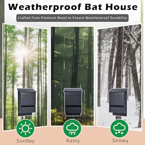 Wenqik 2 Pack Bat House for Outdoor Large Cedar Wood Bat Box for Outside Tree Weatherproof Wooden Shelter Easy to Land and Roost(Black,15.4 x 9.5 x 4.9 in,3 Chamber-Flat Roof) - Thumbnail 3