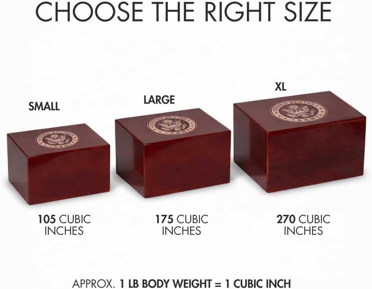 Bey-Berk Officially Licensed U.S. Army Military Urn - Large Cremation Urn for Human Ashes, Rosewood, Laser Etched US Army Logo, Memorial Urns for Veterans - Custom Engraved