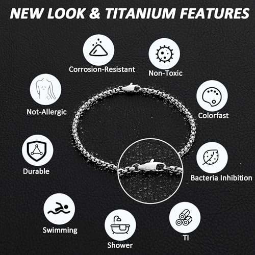 Pulsera caja cuadrada de titanio puro 3mm para hombre y mujer miniatura 2