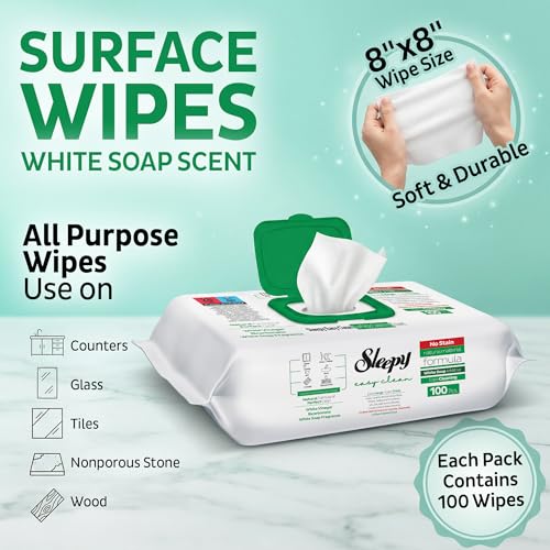 Image of Sleepy Easy Clean XL Multi Surface Cleaning Wipes (600 Count) - Natural Vinegar & Baking Soda Formula - Jumbo 8 inchx8 inch All Purpose Wet Wipes for Kitchen, Bathroom, Glass & Electronics - No Streak