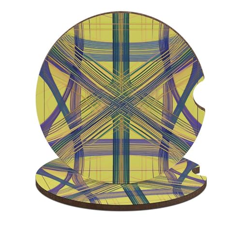 Portavasos para carro diseño cuadros amarillo y morado, pack de 2 miniatura 1