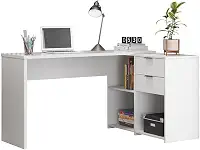 Mesa de Canto Escrivaninha em L Notavel com 2 Gavetas 3 Portas para Escritorio Branco