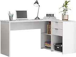 Mesa de Canto Escrivaninha em L Notavel com 2 Gavetas 3 Portas para Escritorio Branco