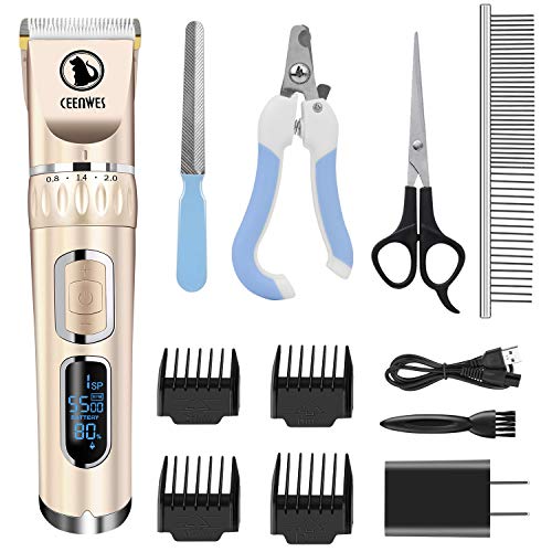 Ceenwes Dog Clippers Professional Heavy Duty Dog Grooming Clipper Speed Adjustable Low Noise High Power Rechargeable Cordless Pet Grooming Tools for Small & Large Dogs Cats Pets