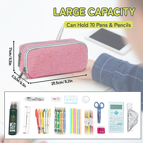 Image of Della Gao Big Capacity Pencil Pen Case Nylon Large Pencil Pouch Simple Stationery Bag Office Organizer Pen Bag for Men Women - Pink