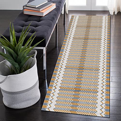 Teppich Läufer Flur Küchen Waschbar 80x300cm Geometrisch Braun Blau Lang Küchenteppich rutschfest Teppichläufer Meterware Schlafzimmer Korridor 40 - 120cm Breit, Anpassbare Größe Cover