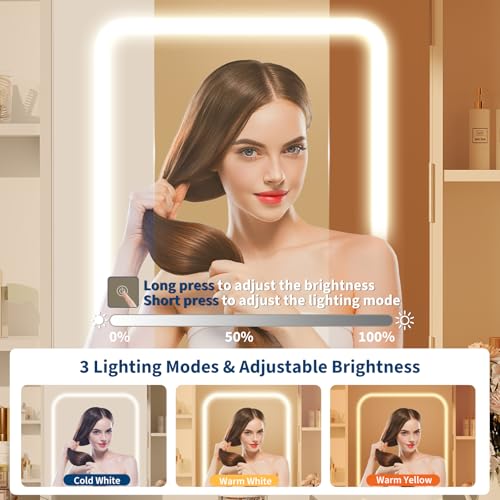 GarveeHome Vanity Desk with Mirror and Lights, for Bedroom,Includes Padded Stool, Easy to Assemble, Storage Drawers, USB Outlets, Hairdryer Holder, Adjustable LED Light with 3 Lighting Modes