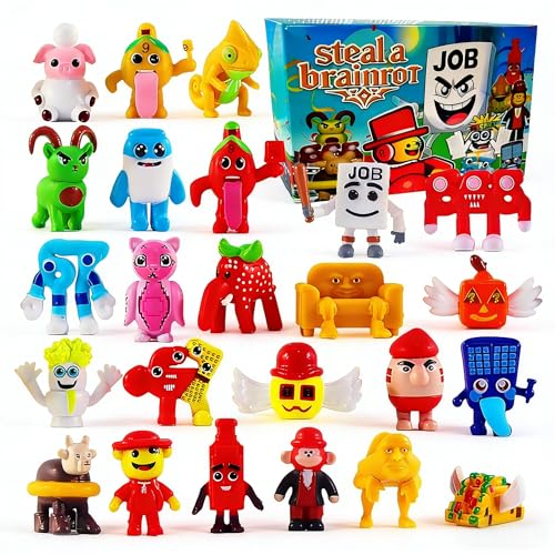 MXZWOC 24PCS Steal A Brainrot Action Figures Set 2-4.2cm Cute Shark Strawberry Elephant Animal Figurines Funny 67 Collectible Desk Decor Toys for Fans Collection & Gift (24pc-box)