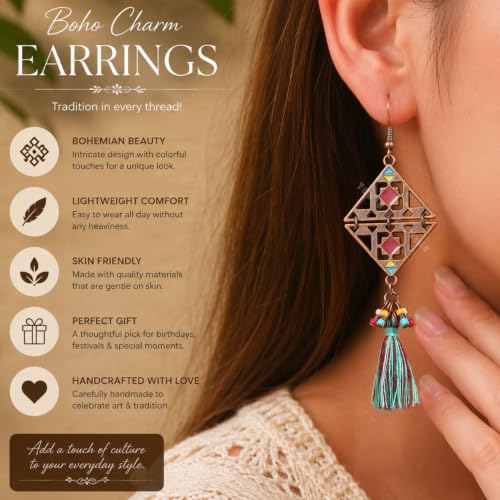 Image of Young & Forever Gift Boho Carnival Sea Island Long Tassel Earrings Handmade Beaded Bohemian Women Statement Beads Dangle Earrings Ethnic Jewelry Fringe Earrings