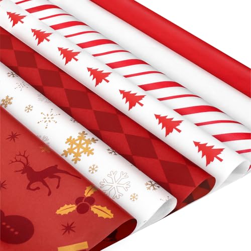 Umikk 7 diseños de papel de seda de Navidad para bolsas de regalo, 120 hojas de 20 x 20 pulgadas, papel de regalo rojo y verde, papel de seda a granel para envolver regalos de Navidad, cumpleaños,