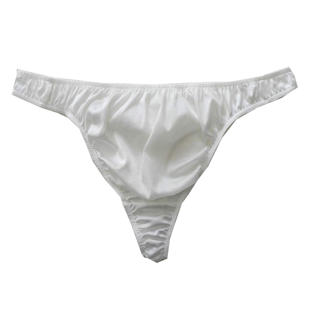Panasilk Men's Silk G-Strings Thongs Silk Panties(white，XL)