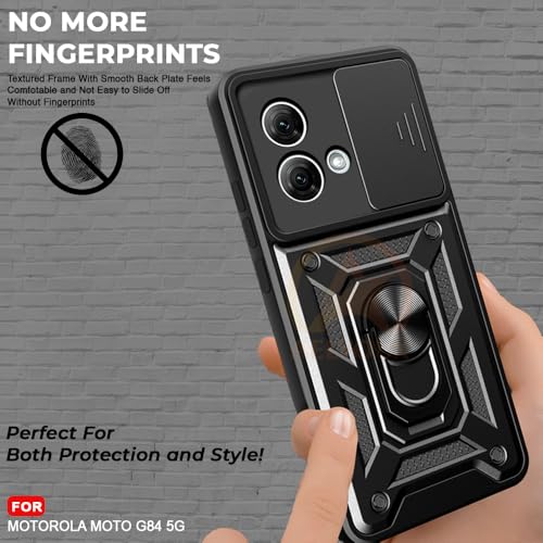 Image of Armor Bumper Back Cover Case for Motorola Moto G84 5G Rotating Camera Cover, Ring Holder & Kickstand | Heavy Duty & 360 Degree Protection Motorola Moto G84 5G Back Cover (Black)