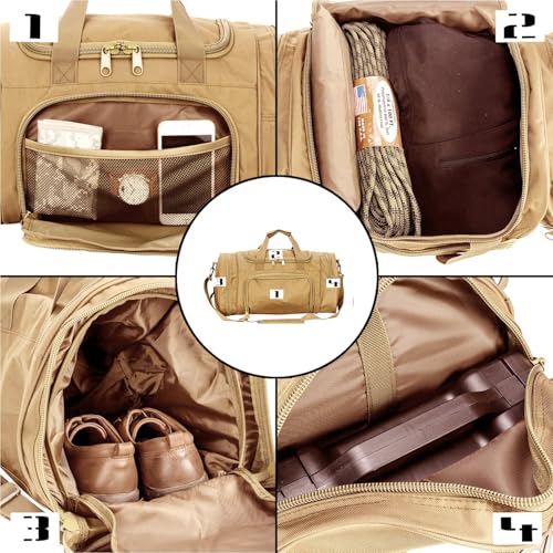 Small Duffel Bag Military Tactical Outdoor Gym Bag with Shoes Compartment for Sports Camping Hunting (TAN)4