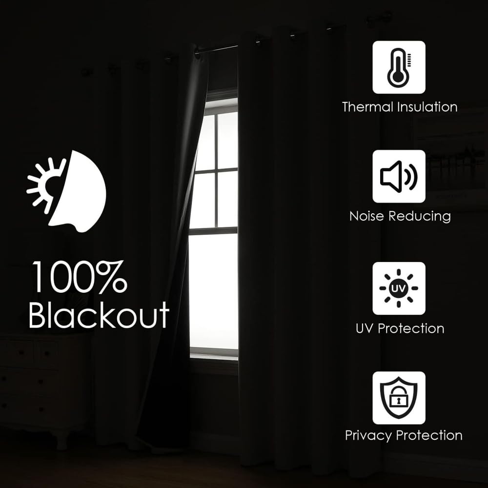 Tende Termoisolanti Morbide, Per Soggiorno E Camera Da Letto Moderne Tende Per La Privacy E Bloccare La Luce Elegante Complemento D'arredo,2 Pannelli-Black||W52*L72/132 * 183cm