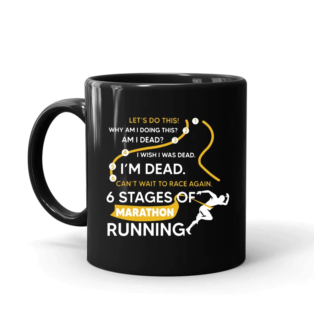 VIGAT Novelty Coffee Mug for Runner Dad from Kids Family Friends 6 Stages of Marathon Running Black Ceramic Cup 11 15oz Male Female Gifts Ideas for Runners for Birthday Fathers Day