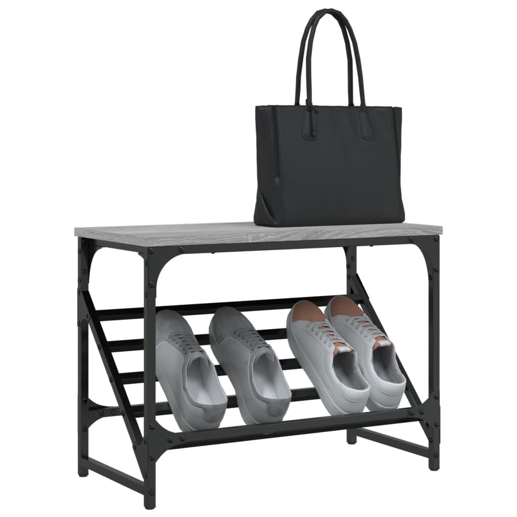 Schuhregal Grau Sonoma mit pulverbeschichtetem Stahlgestell 60x30x45 cm Holzwerkstoff stabil platzsparend für Flur Diele Eingangsbereich mit viel Stauraum und praktische Ablage