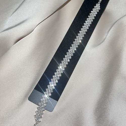 Image of Silver Anklets for Women Shiny Tennis Anklet Silver Adjustable Rhinestone Ankle Bracelets Waterproof Beach Anklets Bracelet for Women Foot Jewelry for Summer