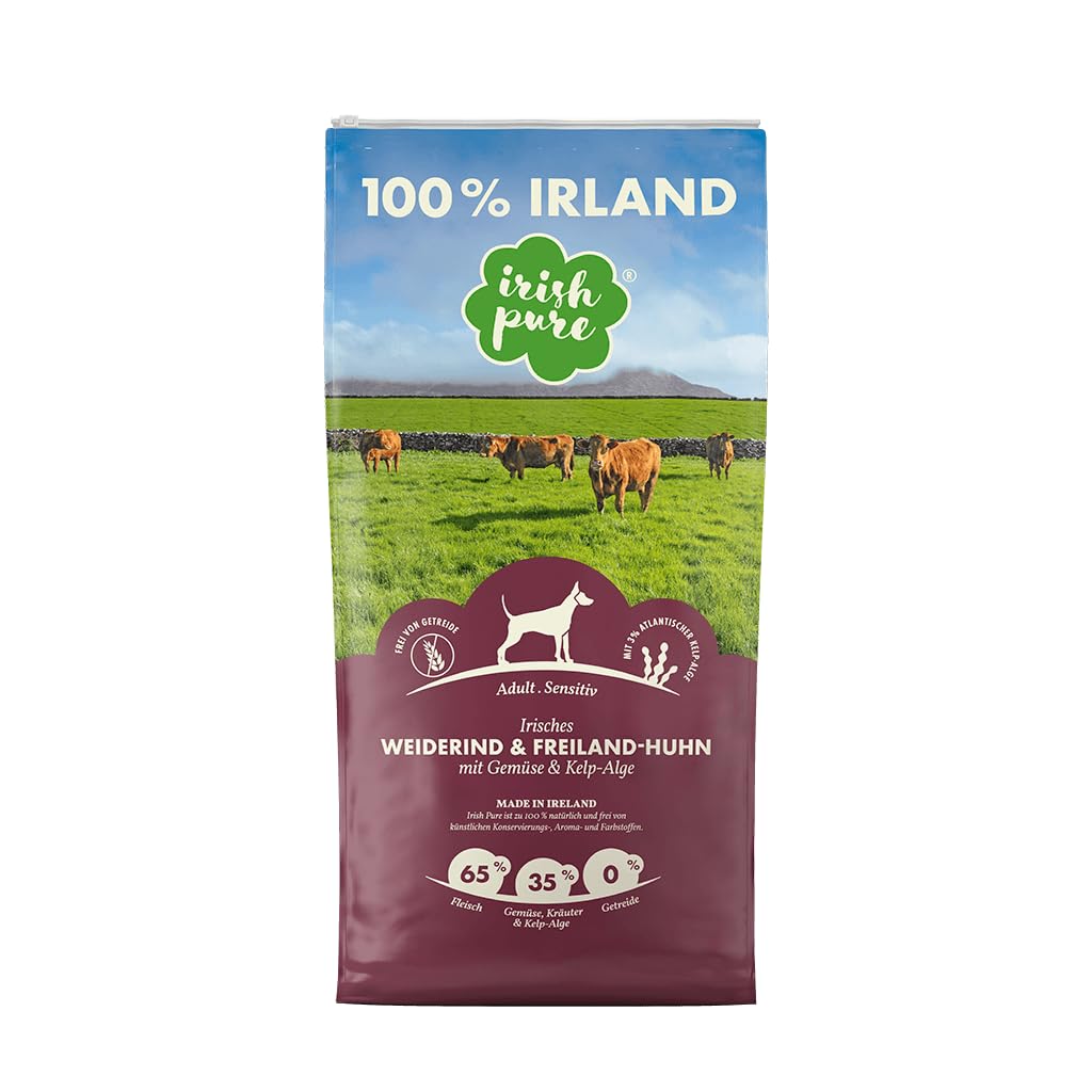 Irish Pure Adult – Weiderind & Freiland Huhn 12kg + Power Bone - Sparpaket - hypoallergen & getreidefrei - Premium-Hundefutter + Snack im Vorteilspaket - Optimale Ernährung für Hunde