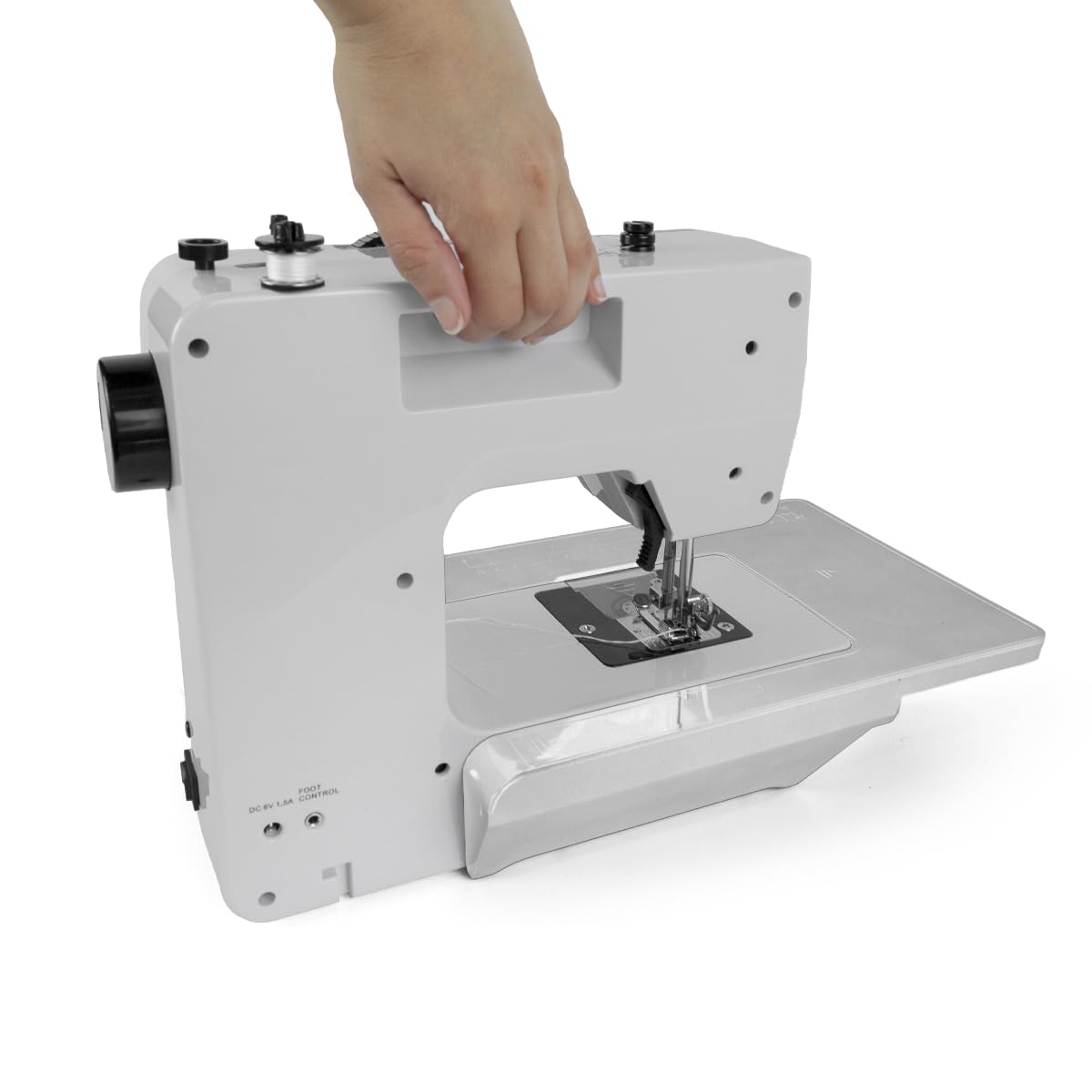 PRIXTON Macchina da cucire P125, 38 punti diversi, 2 velocità, tavolo espandibile, cassetto per accessori, lampada e pedale inclusi