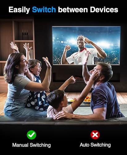 Image of Kinivo 8K HDMI Switch 2 in 1 Out - (Uni-Directional, 8K 60Hz, Ultra HD Switcher Hub, 48Gbps HDMI Hub, HDR10+ Selector, Manual Switching Only) - Compatible with HDTV, PS5 /4, Xbox, Projector