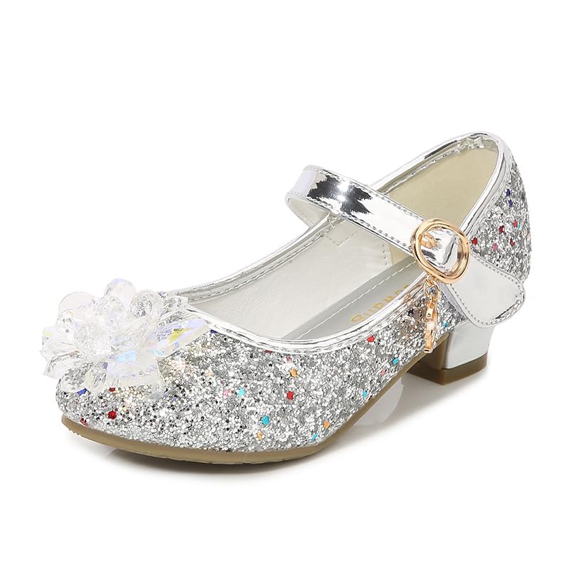 Eleasica Fille Chaussures de Princesse Elsasica Chaussures pour Déguisement Cendrillon Talon Haut Cristal Fleur Paillettes Noël Carnaval Soirée Mariage...