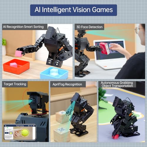 Image of AiNex ROS Smart Robot for Raspberry Pi 5 Programmable 24 DOF Humanoid Robot PC APP Wireless Controller, AI Vision Walking Hurdling Grasping Kicking Boxing Stand Up Automatically, with RPi 5 8GB