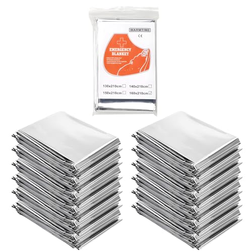AUSYIWI 12pcs – Argento Coperta Termica Emergenza, 210×160cm Coperta Isotermica, Coperta Termica di Pronto Soccorso Impermeabile per Salvataggio Protegge da Freddo, Pioggia, Calore e Vento