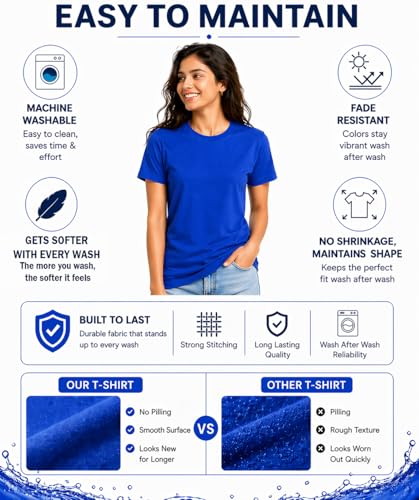 Image of Women's 100% Cotton T Shirt - Crew Neck, Short Sleeve, Regular Fit | Soft Breathable Fabric | Premium Everyday Basic Comfort Fit Tee for Casual