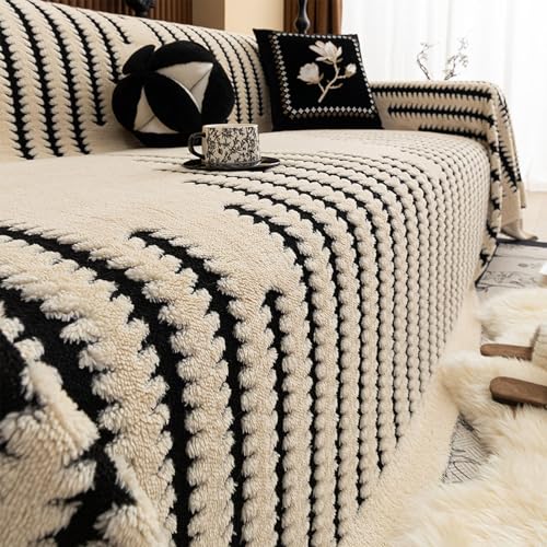 senmew Felpa Gruesa Manta Sofa, Mantas para Sofa Adecuado para 1/2/3/4 Plazas y Sofa Chaise Longue, Manta Cubre Sofa Impermeable, Adecuado para Varios Escenarios (Beige,180x400cm)