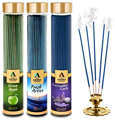 Image of The Aroma Factory Green Apple,Fresh Active & Lavender Agarbatti for Pooja,Luxury Incense Sticks,100% Herbal Fragrance Agarbathi (Bottle Pack of 3x100g)